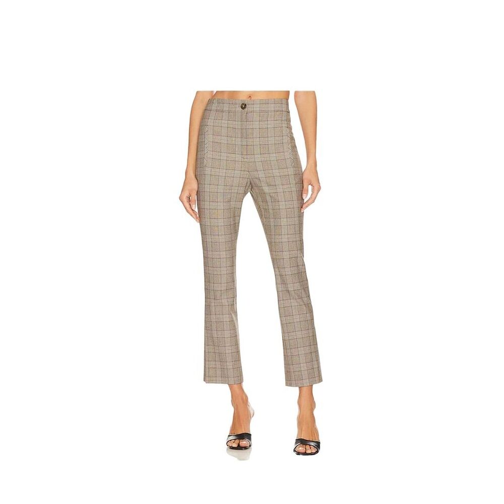 Veronica Beard Women's Cropped Arte Pant with Slit Plaid Size 8 Brown Multi